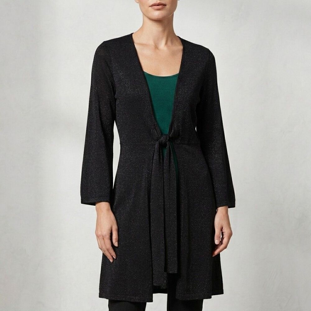 Cabi Cardigan Sweater Womens Small Open Front Knit Duster Long Sleeve Black